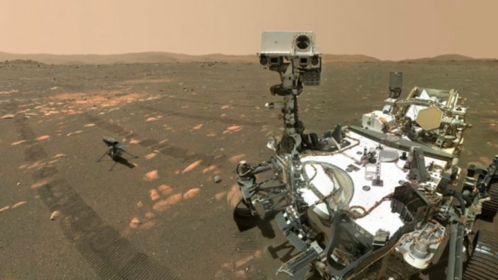 Imagem de Marte com rover Perseverance e o helicóptero da Ingenuity 