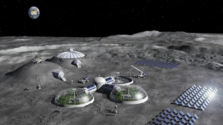 Ilustração da futura base lunar onde a água será muito importante