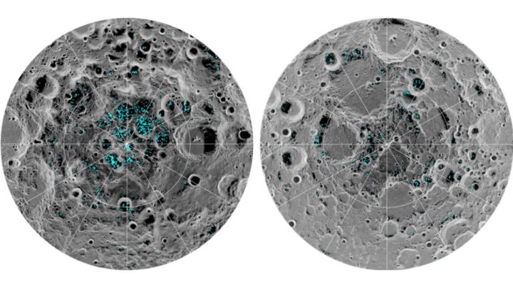 Imagem de locais onde os investigadores encontraram água na Lua