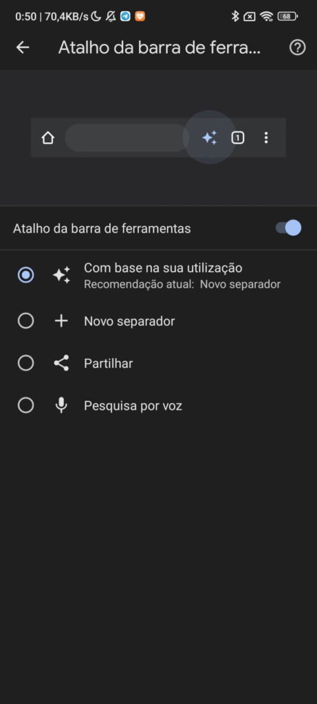 Chrome Android browser interface mudança