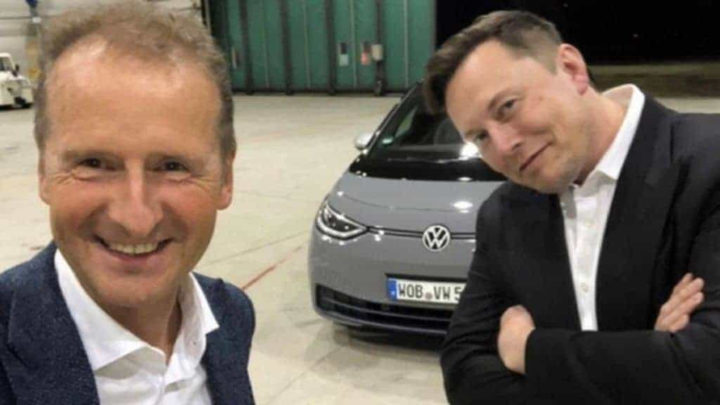 CEO da Volkswagen Herbert Diess e CEO da Tesla Elon Musk