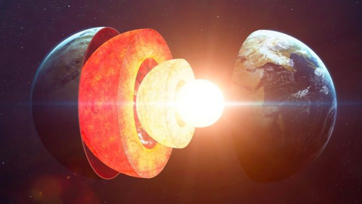 Ilustração do núcleo da Terra e da sua oscilação