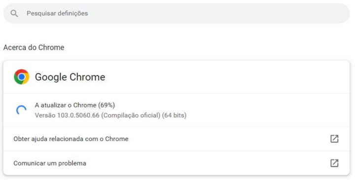 Chrome Google problema atualização browser