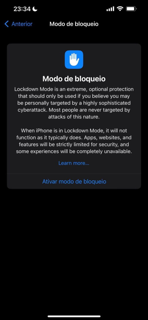 Apple iPhone Lockdown Mode segurança iOS 16