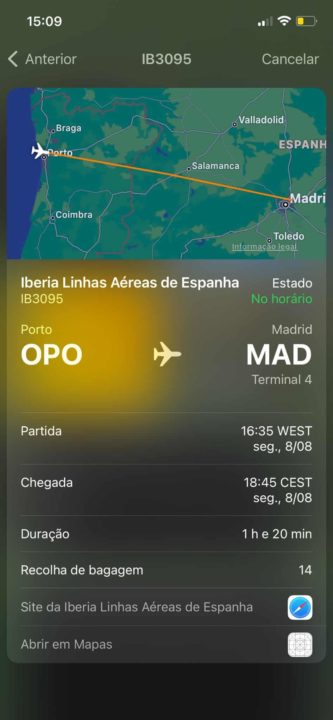 Informação de voo no iPhone