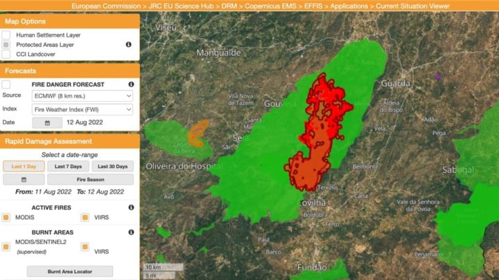 Incêndio da Serra da Estrela: Copernicus mostra 16 mil hectares ardidos