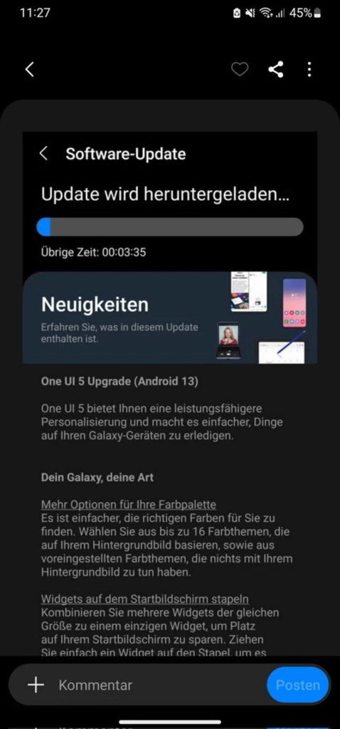 One UI 5 Android 13 Samsung Galaxy S22 versão