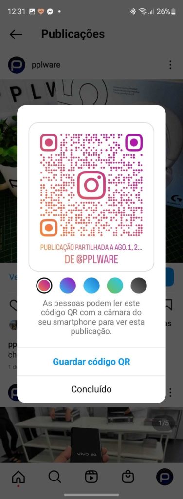 Instagram publicações partilhar códigos QR
