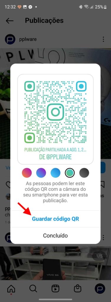 Instagram publicações partilhar códigos QR