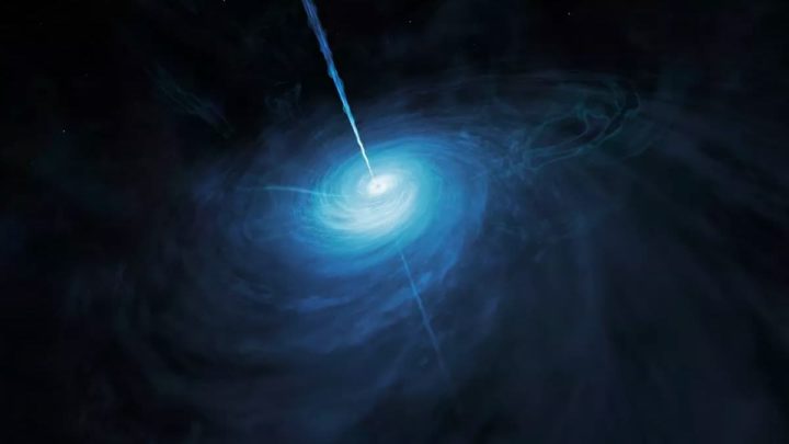 Ilustração de quasar que terá 14 biliões de vezes mai água do que a que existe aqui na Terra