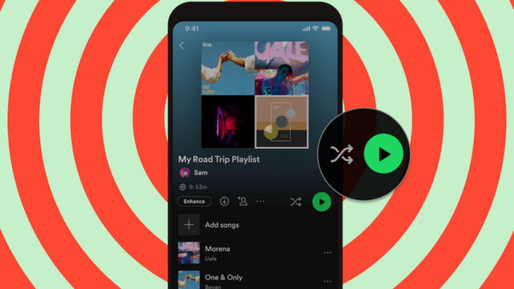 Spotify botão play shuffle álbuns