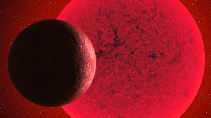 Ilustração da Super-Terra e da sua estrela anã vermelha