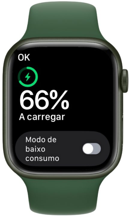 Imagem do Apple Watch com modo de baixo consumo desligado