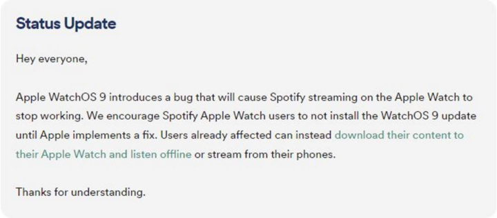 Spotify WearOS 9 Apple Watch bug