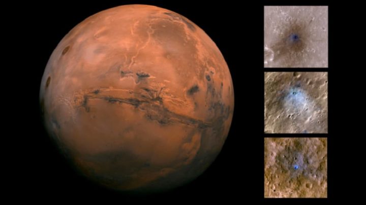Imagem da screteras causadas pela queda de um meterorito em Marte, som gravado pela NASA, com o robô InSight