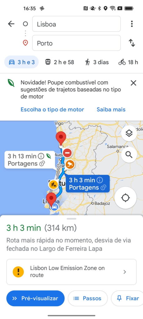 Google Maps combustível viagens carro