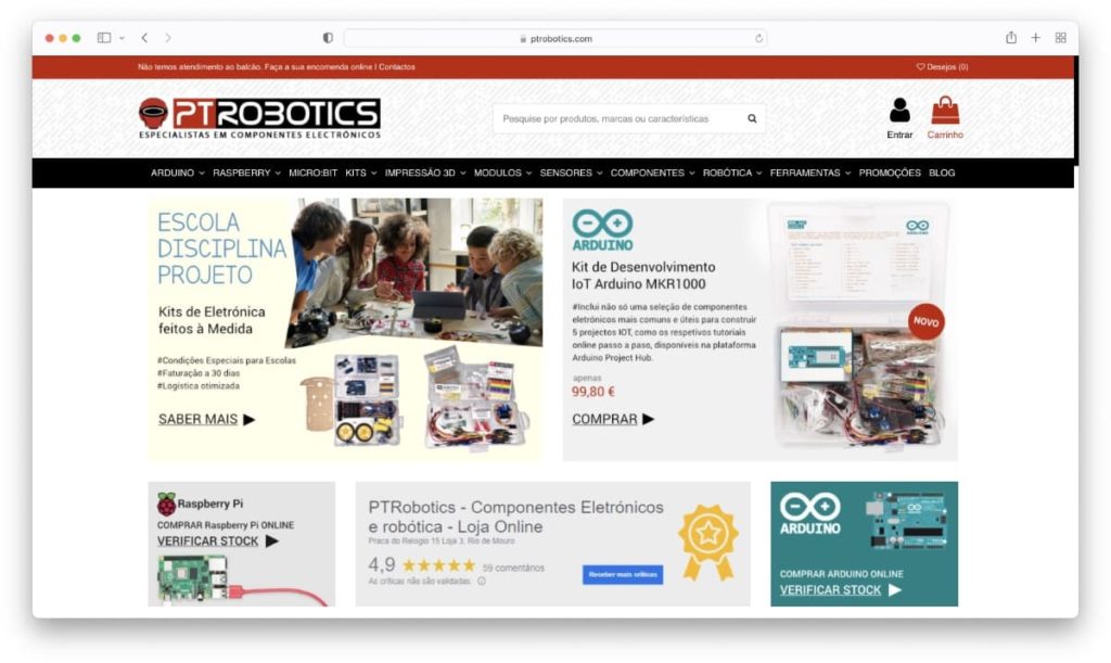 PTRobotics a loja dos engenheiros, professores, inventores, designers, estudantes e até curiosos