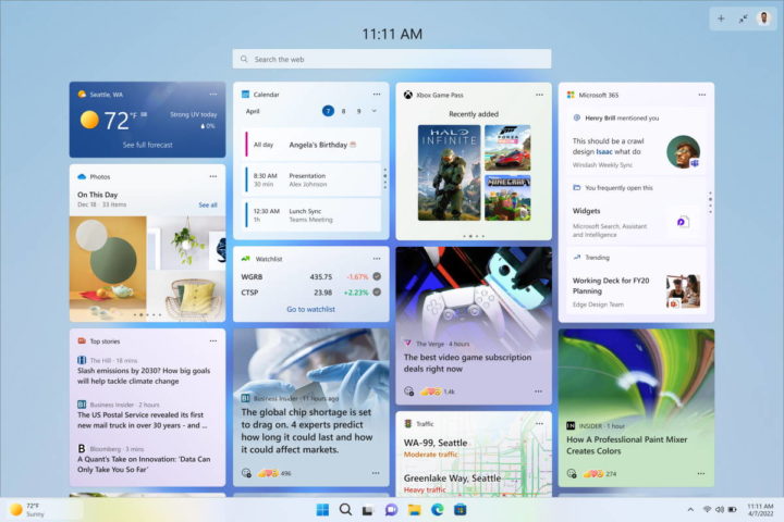 Microsoft Windows 11 widgets informação espaço