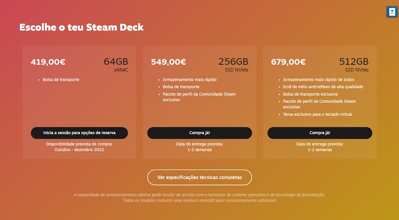 Já pode comprar a consola Steam Deck sem fazer reserva