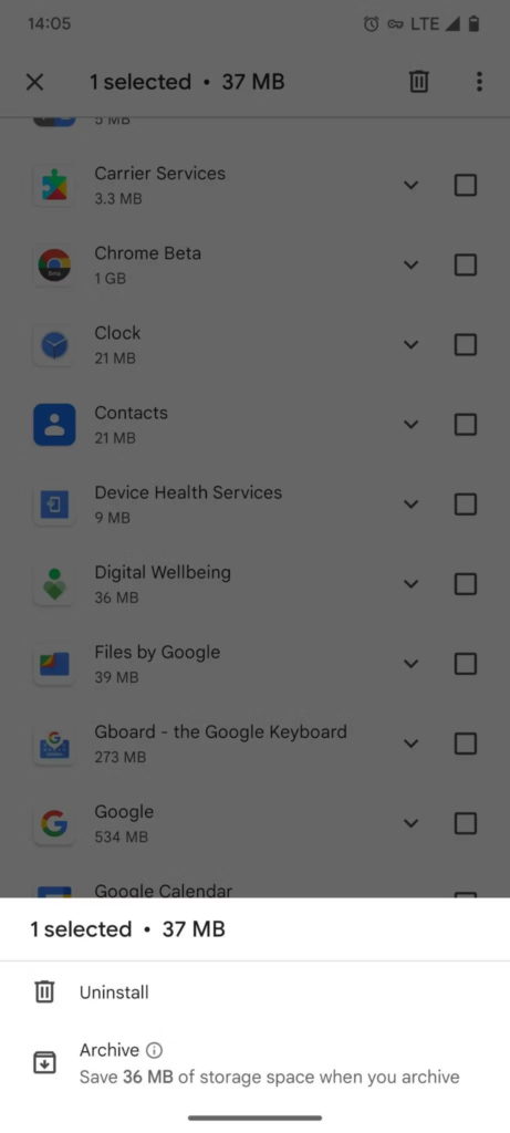 Android arquivar apps Google smartphones