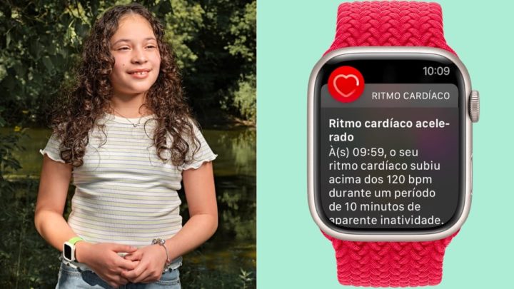 Imagem mneina de 12 anos com o seu Apple Watch que a ajudou a descobrir o cancro