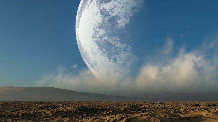 Ilustração da Lua muito mais perto da Terra