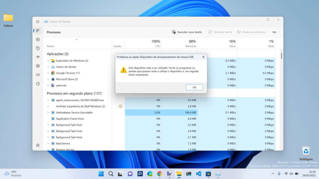 Windows 11 pen USB Microsoft problema Gestor de Tarefas