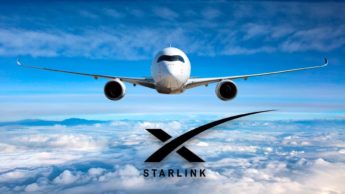 Ilustração avião com serviço de internet Starlink da SpaceX