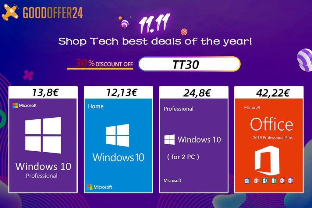 11.11 Sale: GoodOffer24 com Windows nos 13,80€ e Office a 23,84€