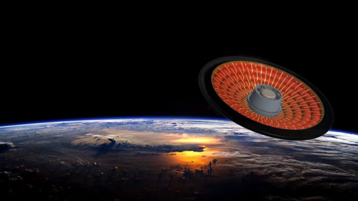 Imagen del platillo volador Loftit de la NASA aterrizando en Marte