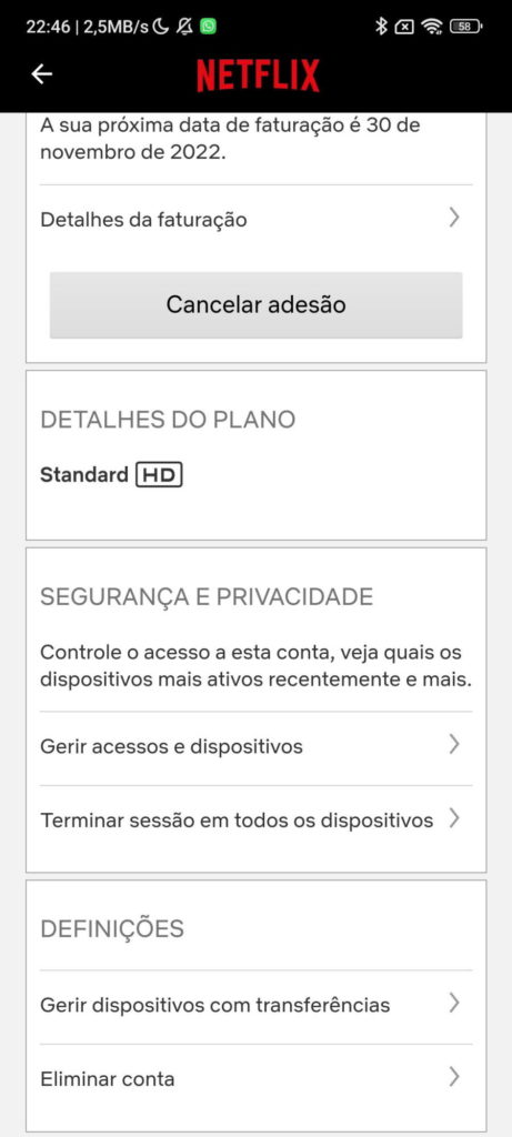 Netflix conta dispositivos sessão terminar