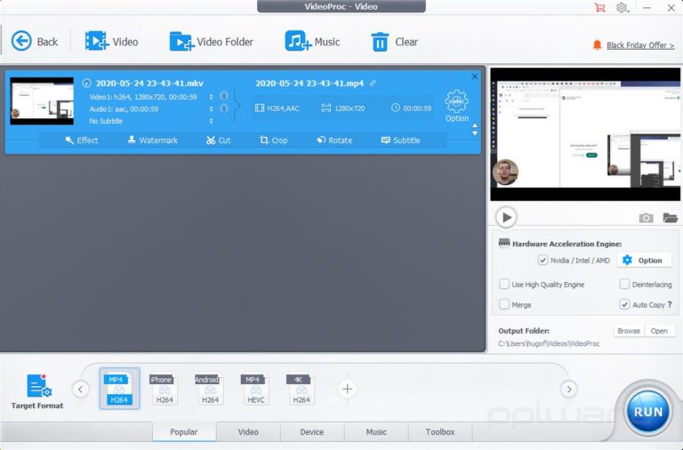 VideoProc Converter Converta vídeos para MP4 em alta qualidade, em