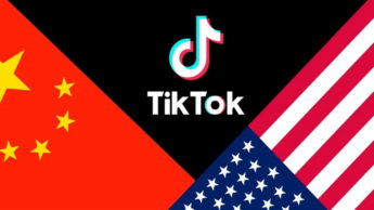 TikTok e bandeira da China e dos EUA