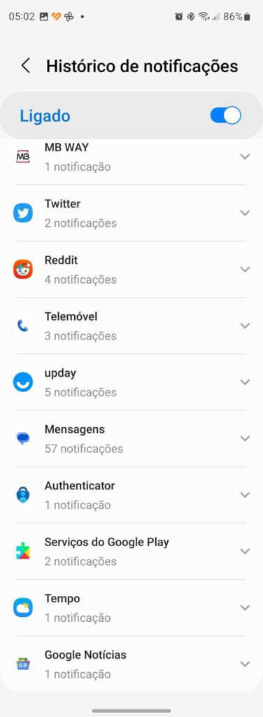 Android 13 notificações histórico alertas