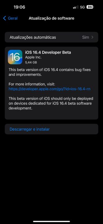 Imagem iOS 16.4 beta 1