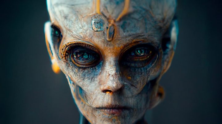 Ilustração do rosto de um extraterrestre