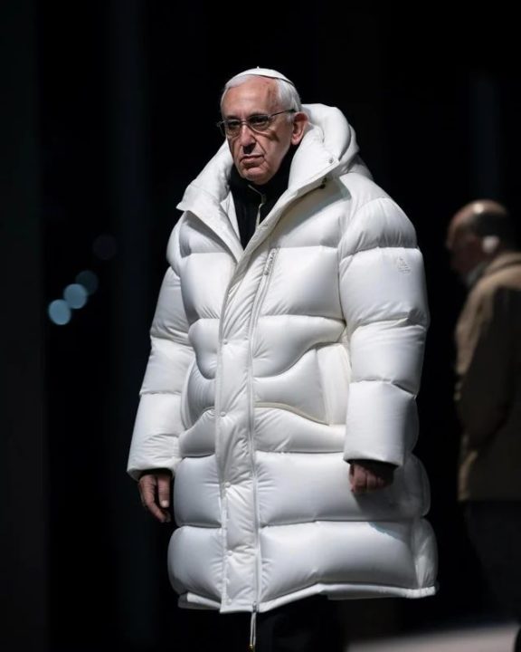 Imagem de Papa Francisco de casaco branco e cruz ao pescoço será verdadeira?