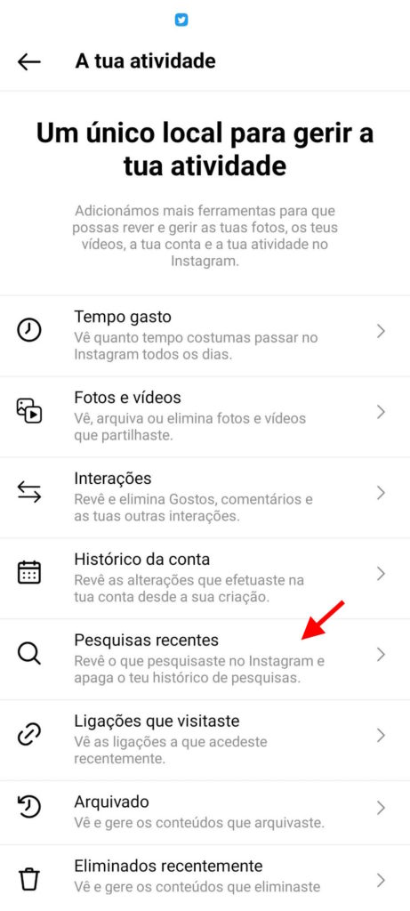 Instagram recomendações limpar rede social app