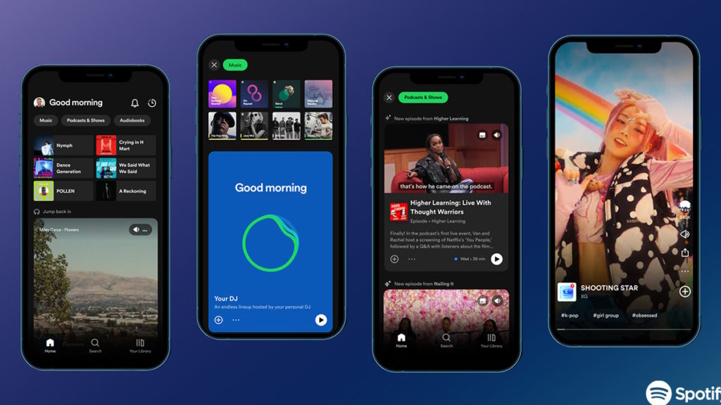 Spotify interface feed vídeo música