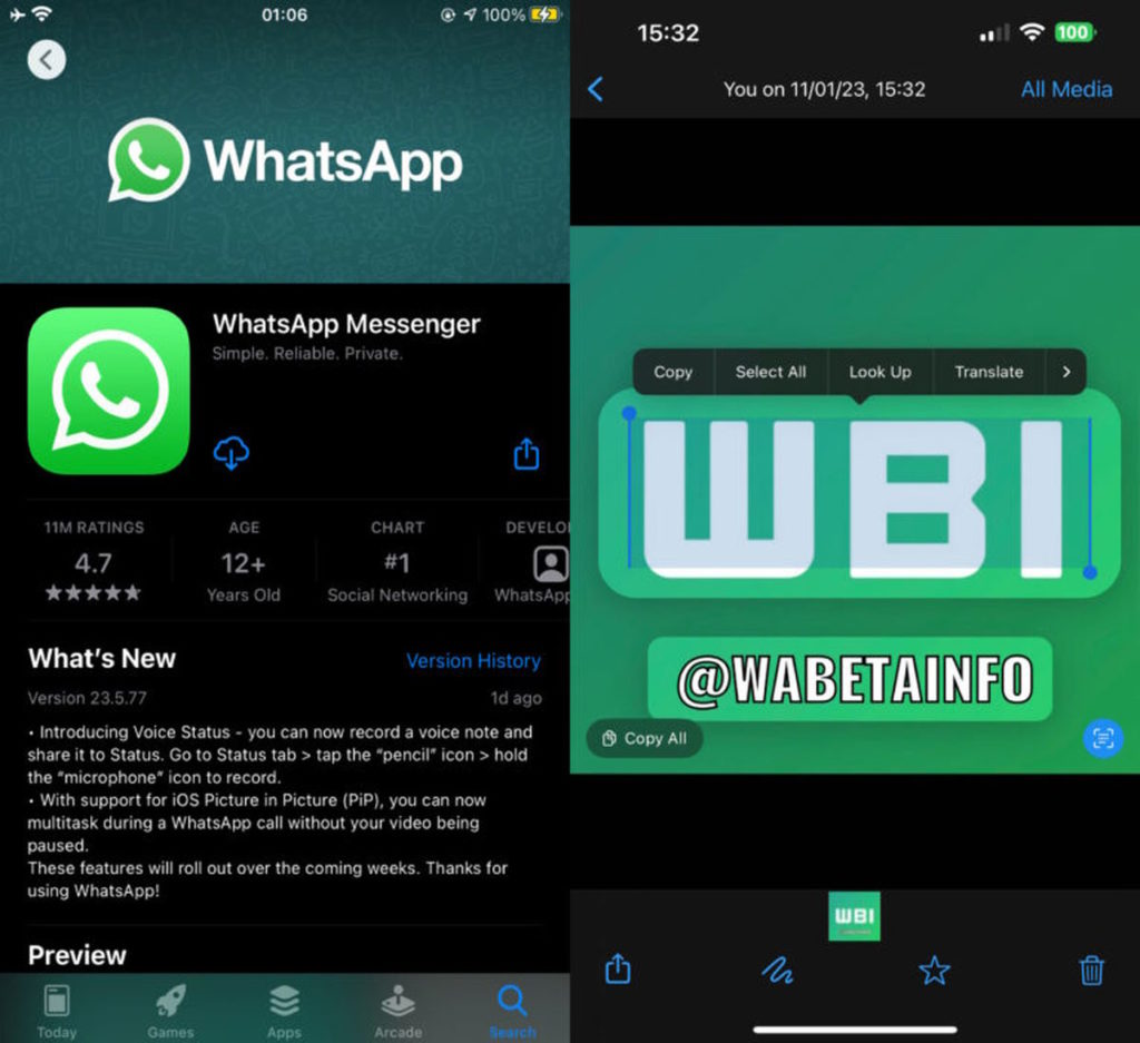 WhatsApp iPhone novidade texto imagem