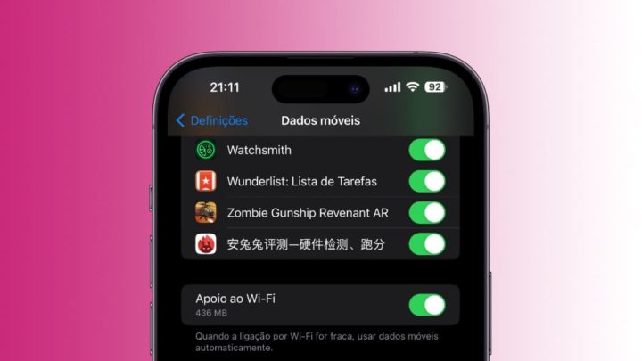 Imagem do menu onde se pode desativar o Apoio ao Wi-Fi para não mudar para dados móveis no iPhone
