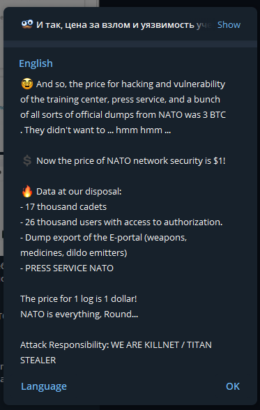 Piratas informáticos pró-russos partilham dados da NATO