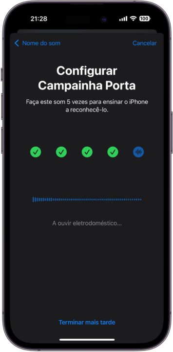 Imagem menu de configuração do Reconhecimento de som para AirPods