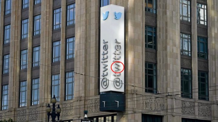 Imagem do reclamo do Twitter na sua sede em San Francisco