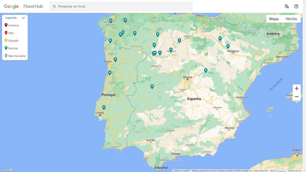 Google Portugal previsão populações inundações