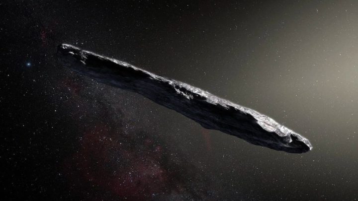 Ilustração 'Oumuamua que dizem poder ser uma nave alienígena