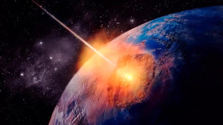 Ilustração asteroide com impacto na Terra