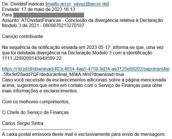 Alerta das Finanças: Atenção a este e-mail fraudulento que anda a circular...