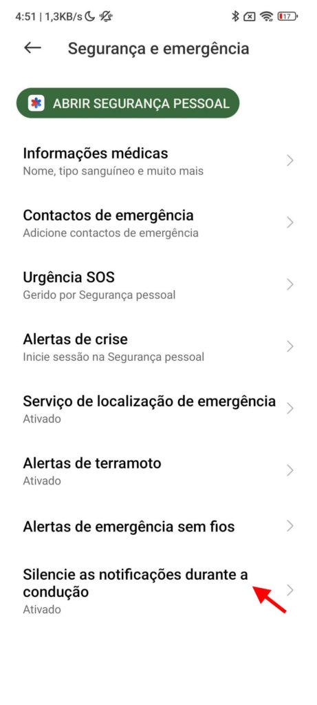 Xiaomi smartphone conduzir segurança notificações