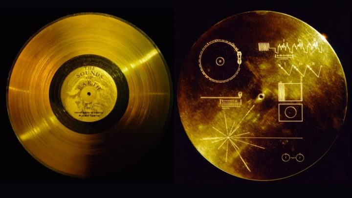 Imagem dos Discos de Ouro das sondas Voyager da NASA